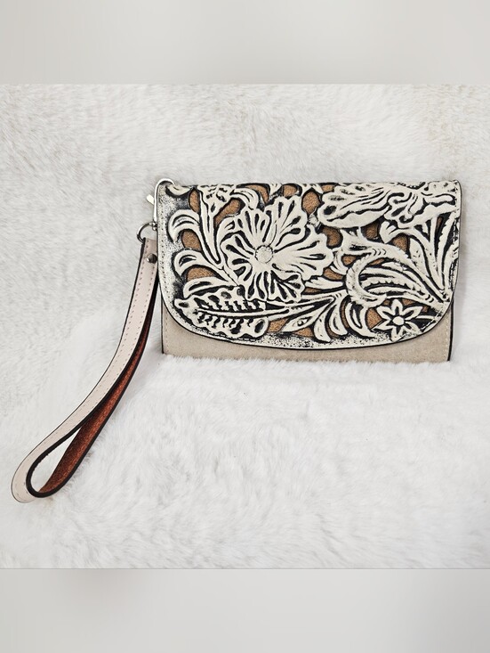 No Brand Handbags - Floral Tooled Faux Leather Wristlet